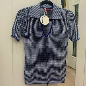 Staud Collared Shirt Blue and White Stripes
